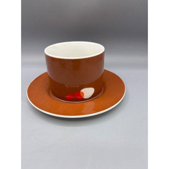 Vtg Moda Miam Miam Stone Series Brown Red Tea Cup Mug Saucer Set Abstract MCM - Picture 4 of 8